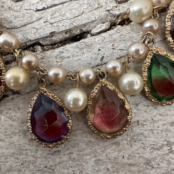 Vintage 60s Watermelon Tourmaline Look Earring Bracelet Necklace Set - Picture 11 of 11